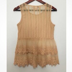 Lace Sheer Overlay Tank Top Forever21 Tiered